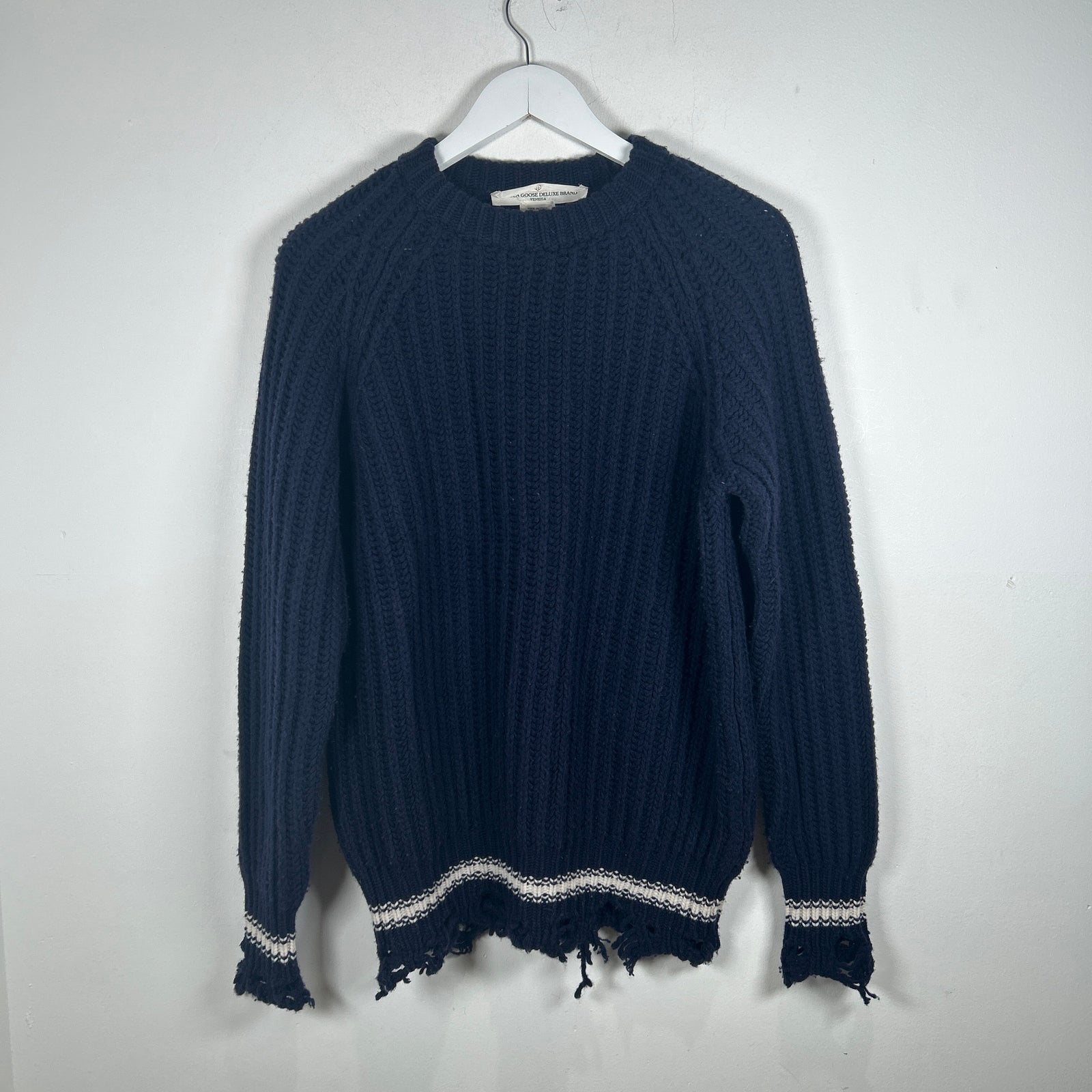 Golden Goose Navy Cable Knit Distressed Sweater Size S