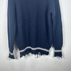 Golden Goose Navy Cable Knit Distressed Sweater Size S