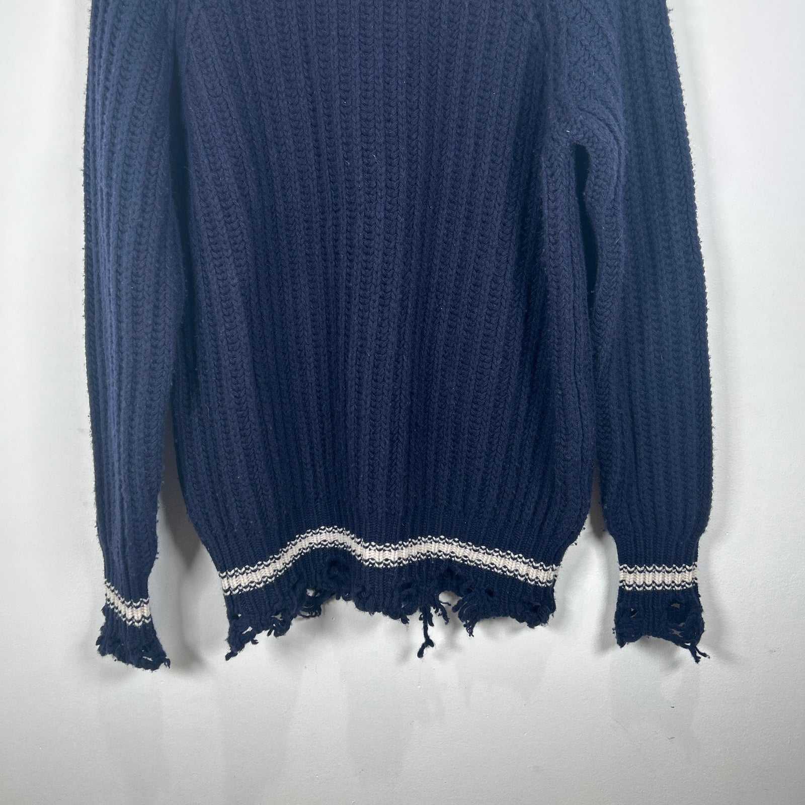 Golden Goose Navy Cable Knit Distressed Sweater Size S