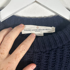 Golden Goose Navy Cable Knit Distressed Sweater Size S
