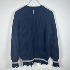 Golden Goose Navy Cable Knit Distressed Sweater Size S