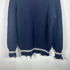 Golden Goose Navy Cable Knit Distressed Sweater Size S