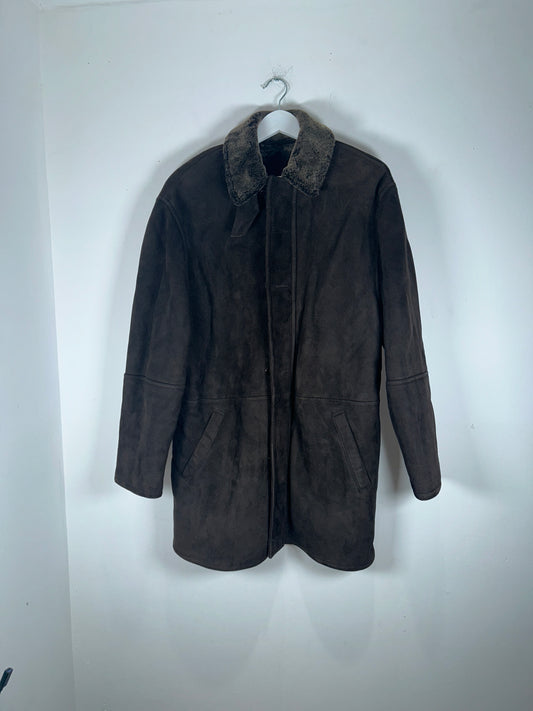 Clifford Michael Sherling Brown Leather Overcoat Size XS