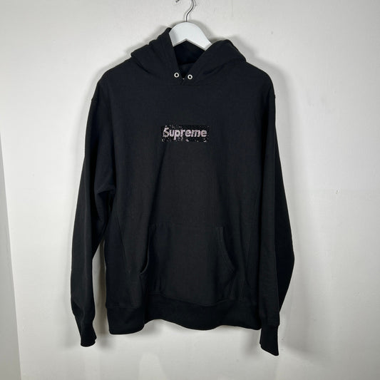 Supreme Swarovski Crystal Box Logo Black Hoodie Size L
