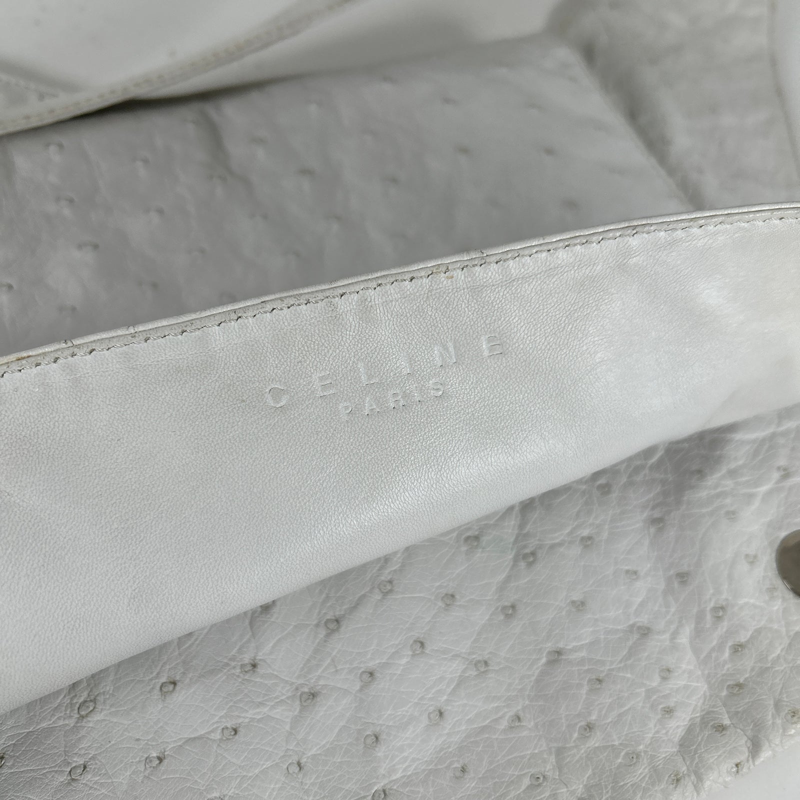 Celine White Ostrich Leather Cross Body
