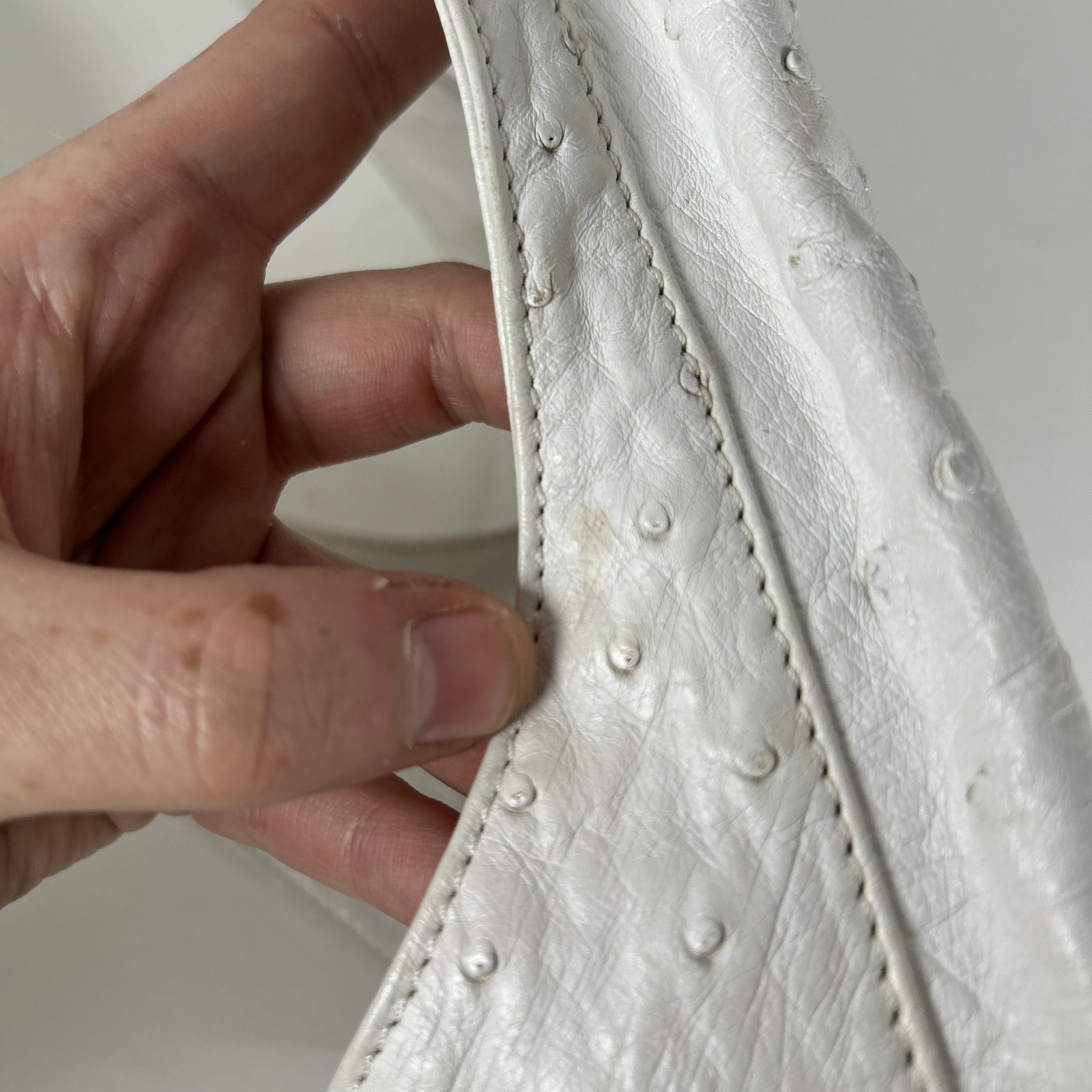 Celine White Ostrich Leather Cross Body