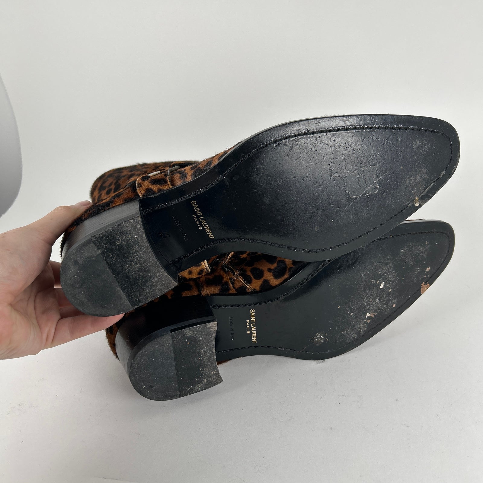 Saint Laurent Ponyhair Leopard Wyatt Boots Size 45