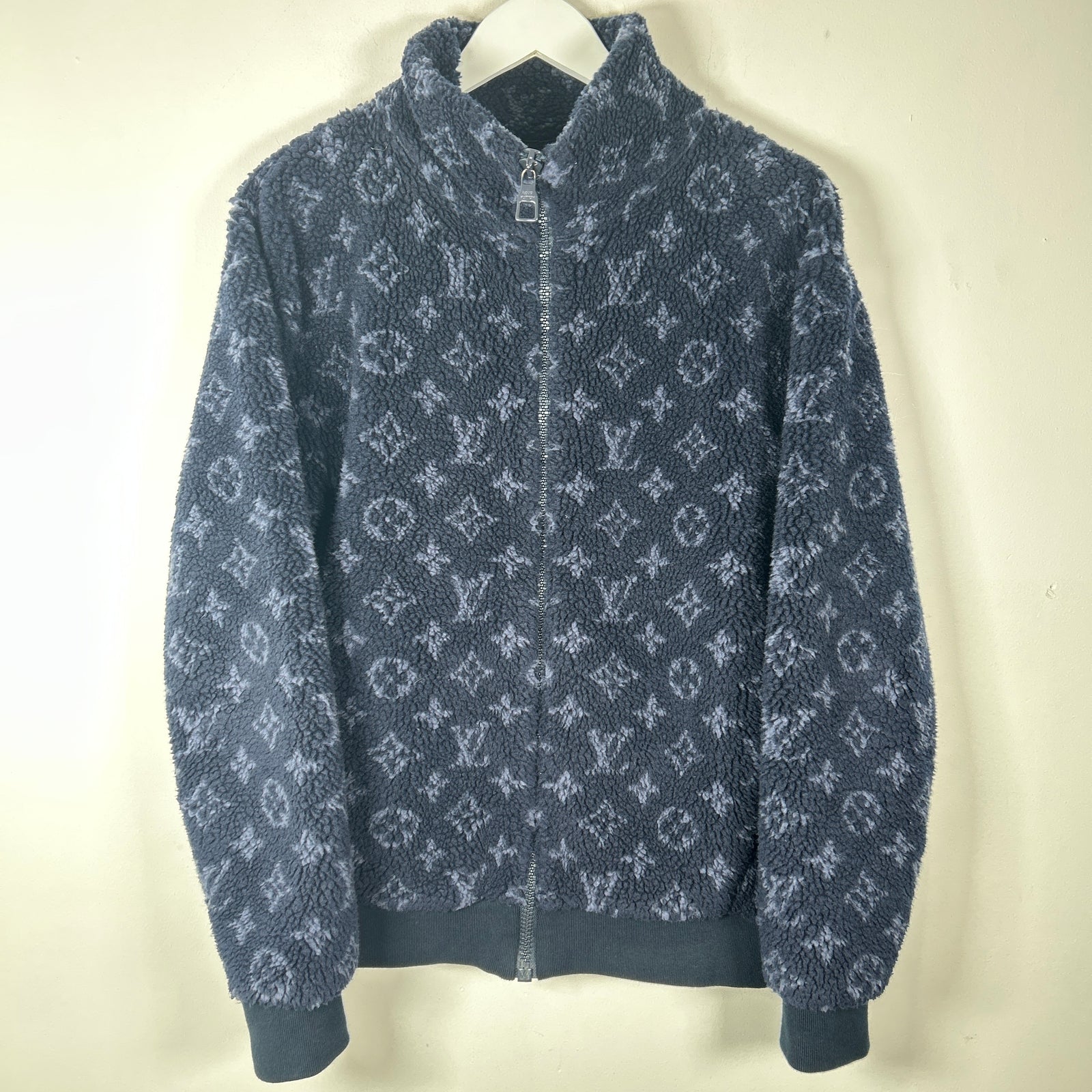 Louis Vuitton Navy Monogram Fleece Zip Up Jacket Size S