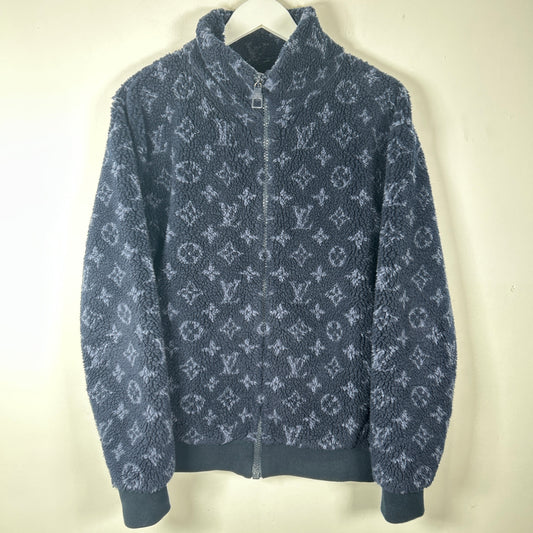 Louis Vuitton Navy Monogram Fleece Zip Up Jacket Size S