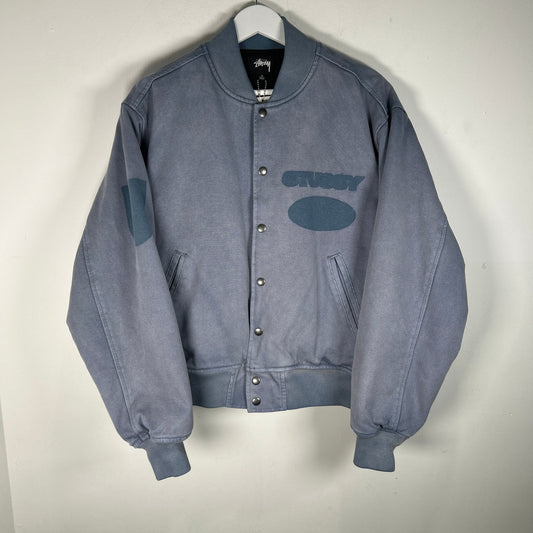 Stussy Ghost Logo Blue Bomber Jacket Size M