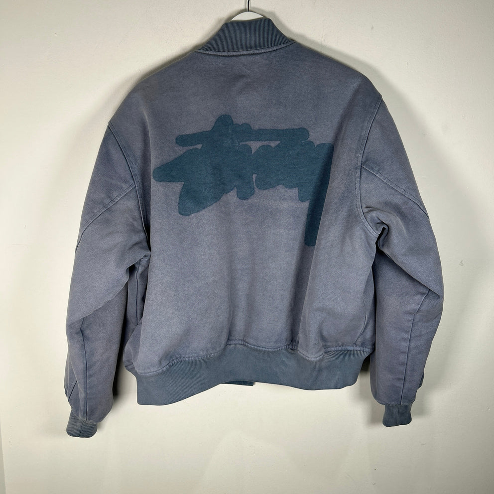 Stussy Ghost Logo Blue Bomber Jacket Size M