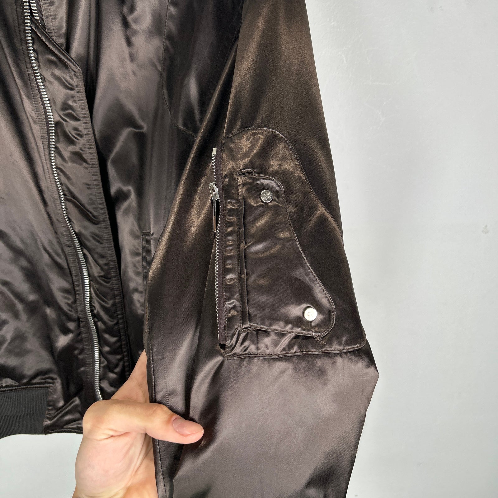 Dior Brown Satin Bomber Jacket Size 46