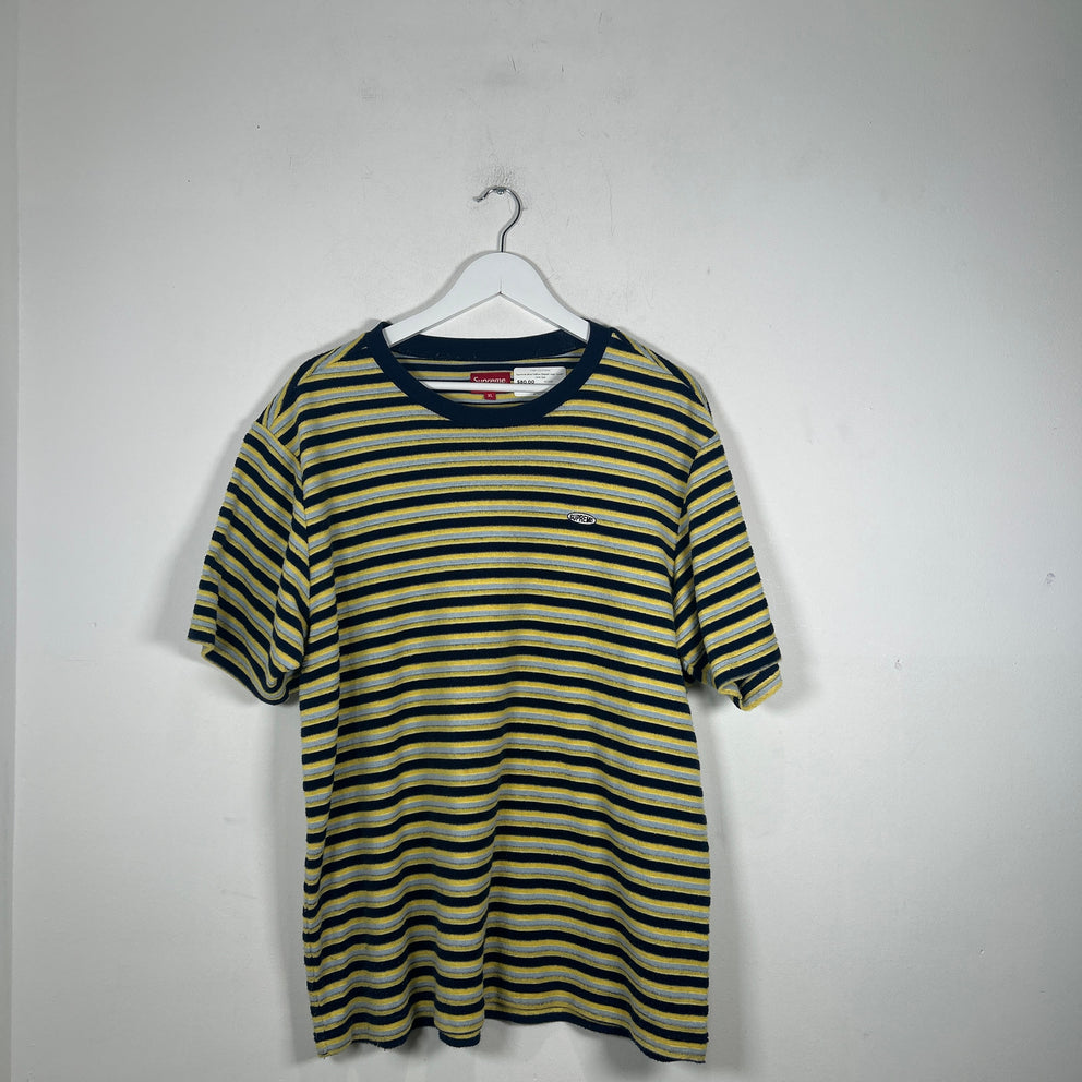 Supreme Blue/Yellow Striped Logo Towel T-Shirt Size