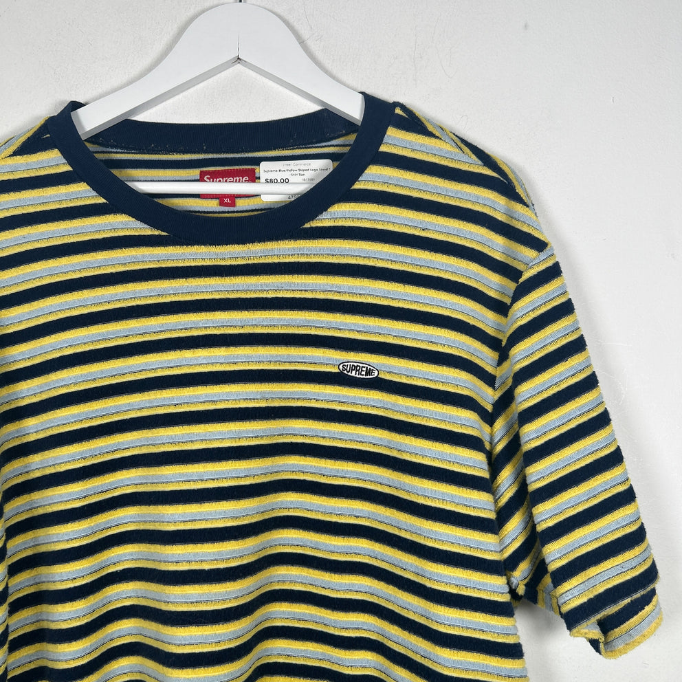 Supreme Blue/Yellow Striped Logo Towel T-Shirt Size