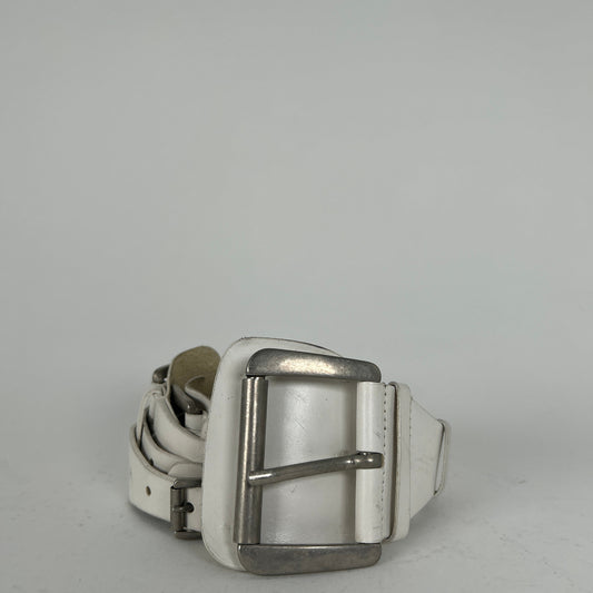 Ann Demeulemeester White Leather Extended Strap Belt Size 32