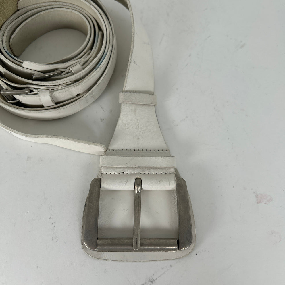 Ann Demeulemeester White Leather Extended Strap Belt Size 32
