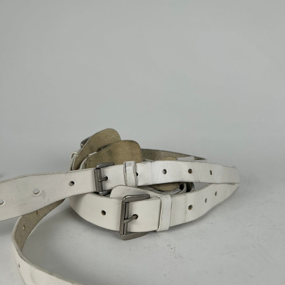 Ann Demeulemeester White Leather Extended Strap Belt Size 32