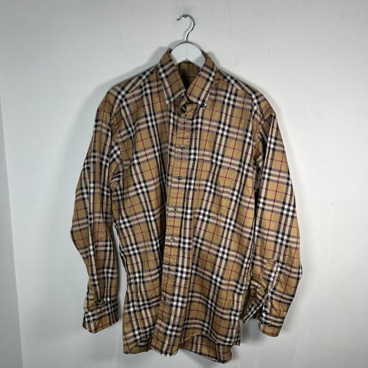 Burberry Beige Check Button-Up Shirt Size L