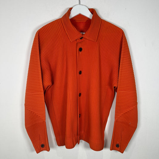 Issey Miyake Home Plisse Orange Pleated Button-Up Shirt Size L
