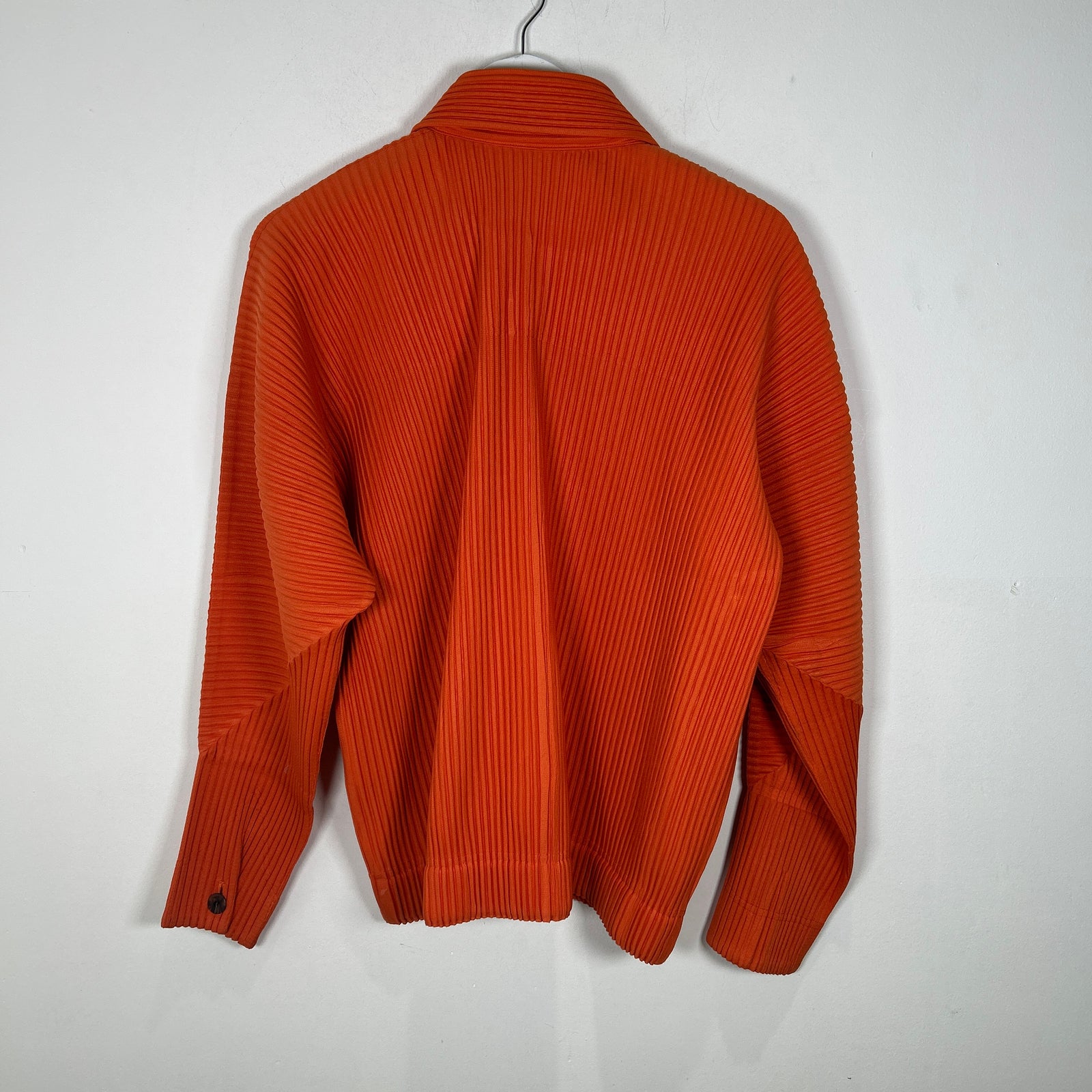 Issey Miyake Home Plisse Orange Pleated Button-Up Shirt Size L