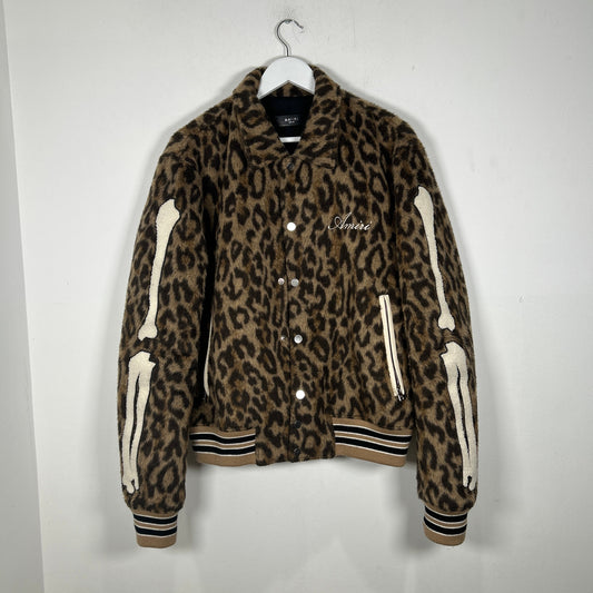 Amiri Cheetah Print Skeleton Varsity Jacket Size XL