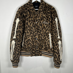 Amiri Cheetah Print Skeleton Varsity Jacket Size XL