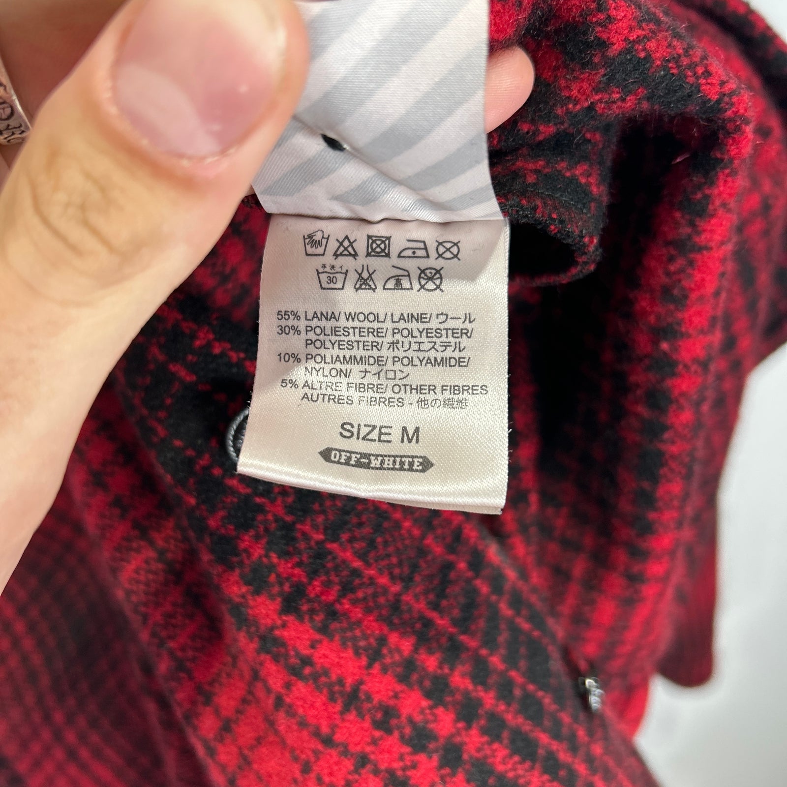 Off-White Red Tartan Check Flannel Size M