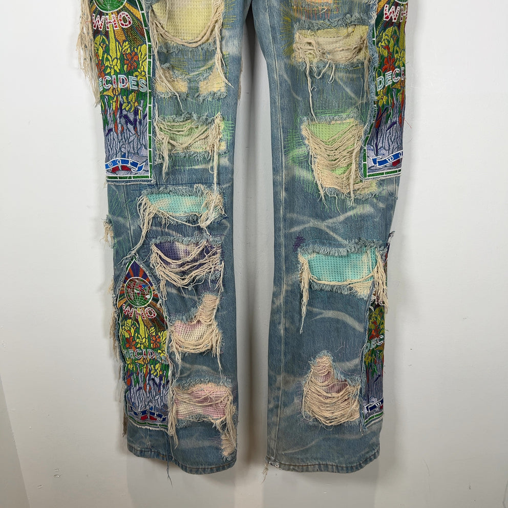 Who Decides War Distressed Stained Glass Window Pane Jeans
