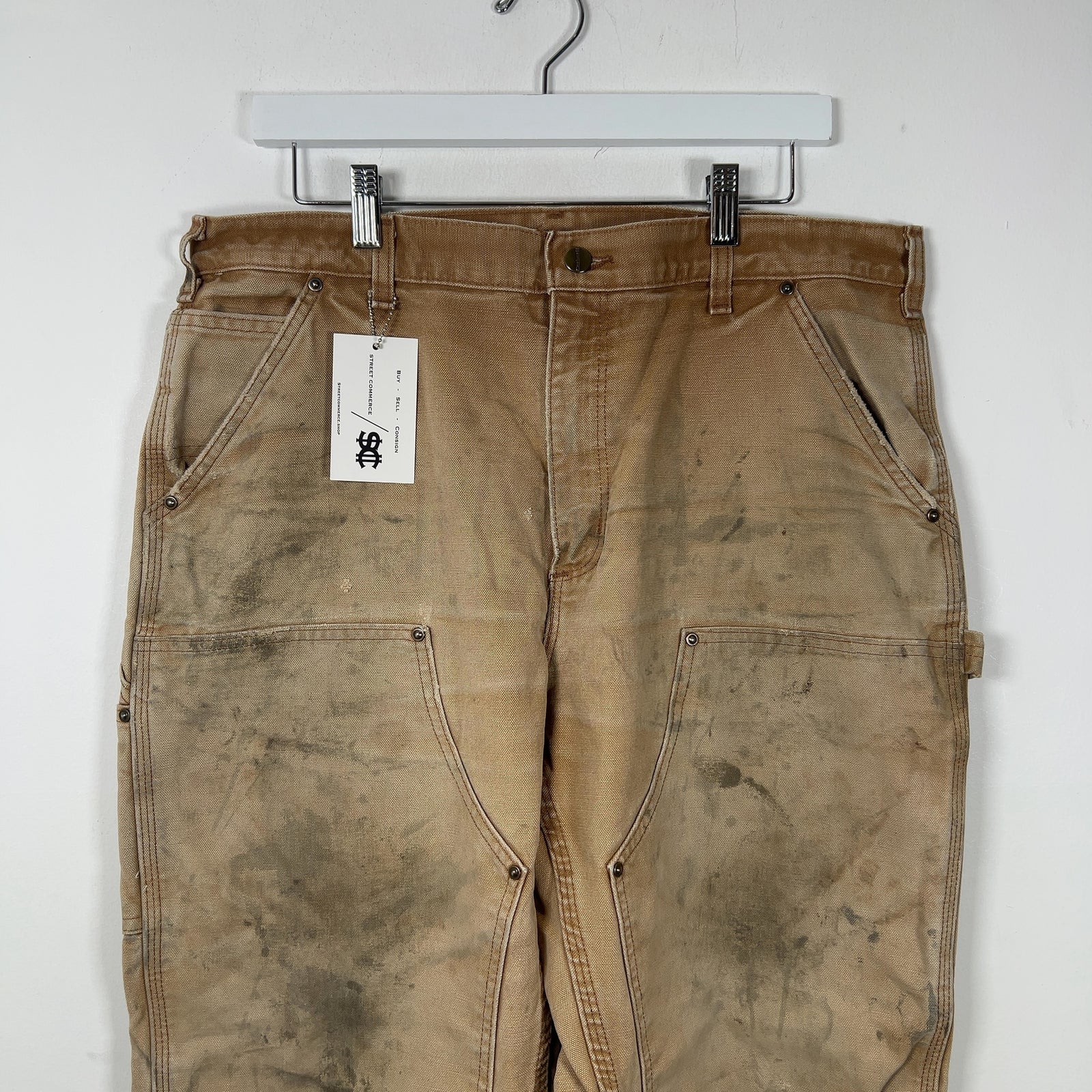 Carhartt Vintage Faded Khaki Distressed 'Double Knee' Carpenter Pants