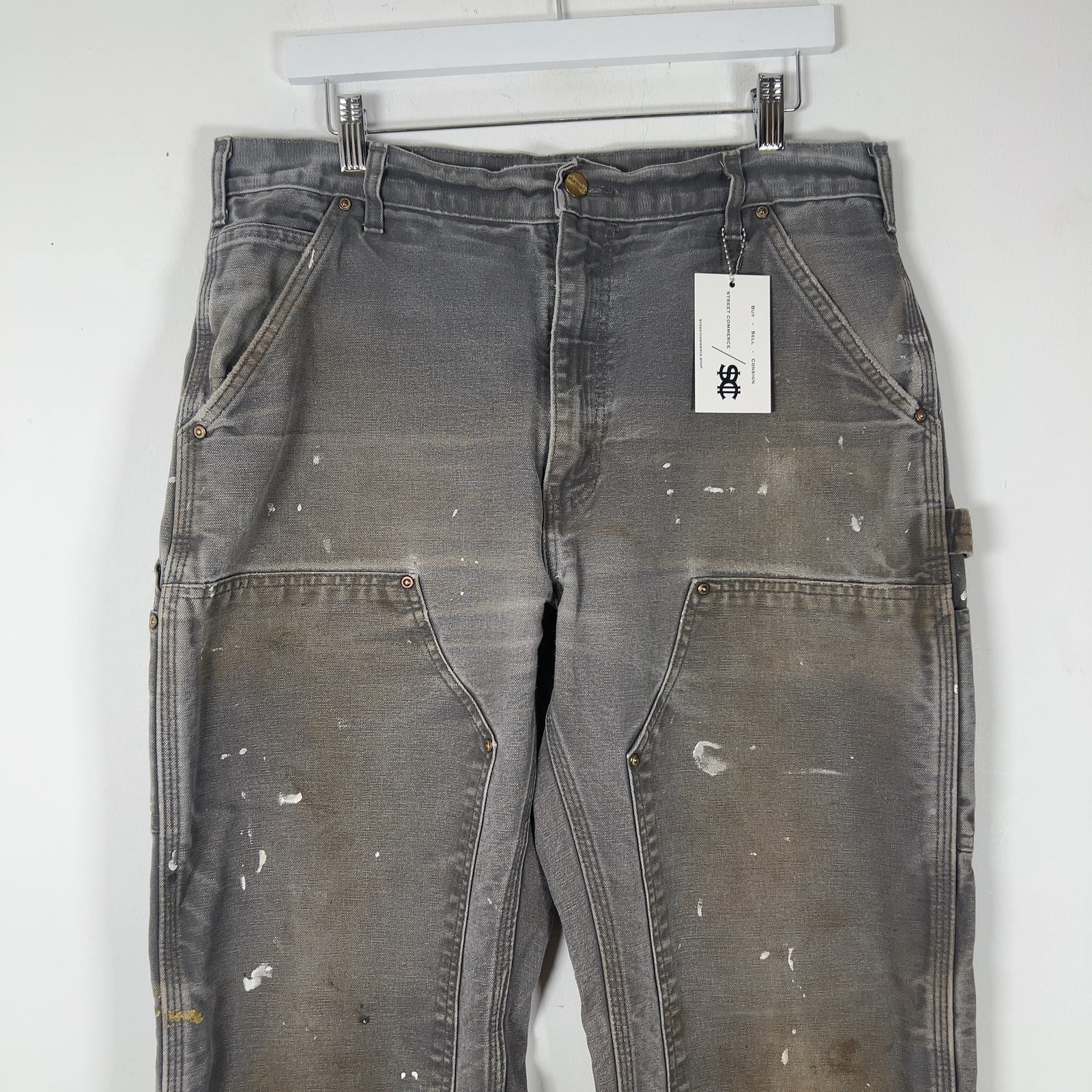 Carhartt Faded Grey Distressed 'Double Knee' Carpenter Pants