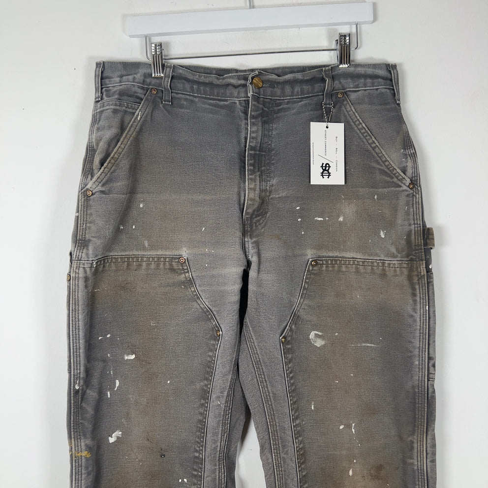 Carhartt Faded Grey Distressed 'Double Knee' Carpenter Pants