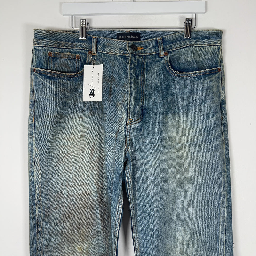 Balenciaga Waxed Distressed Denim Jeans