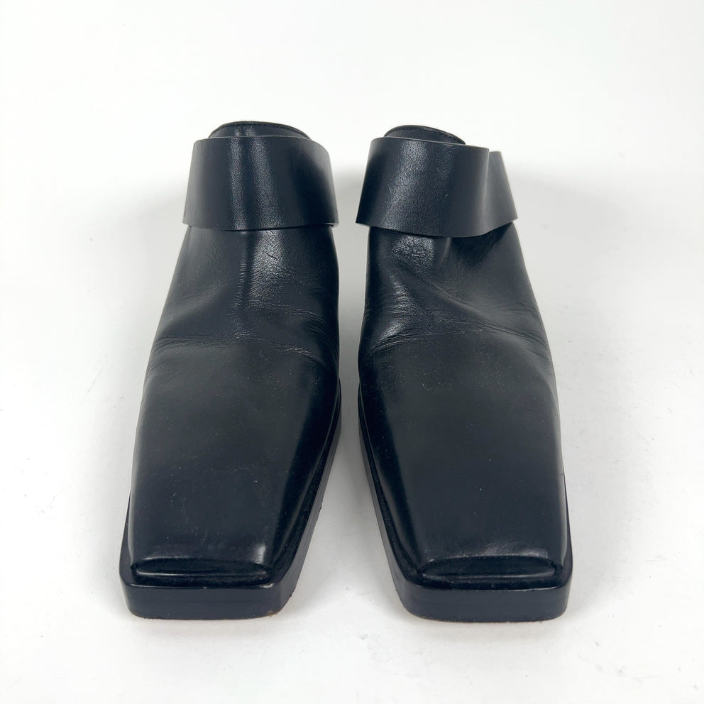 Rick Owens Black Leather Wedge Mules Size 40