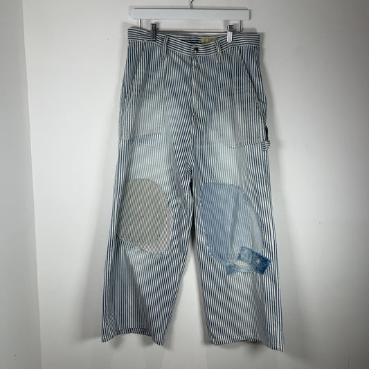 Kapital Hickory Stripe Distressed Painter Wide Leg Port Baggy Pants