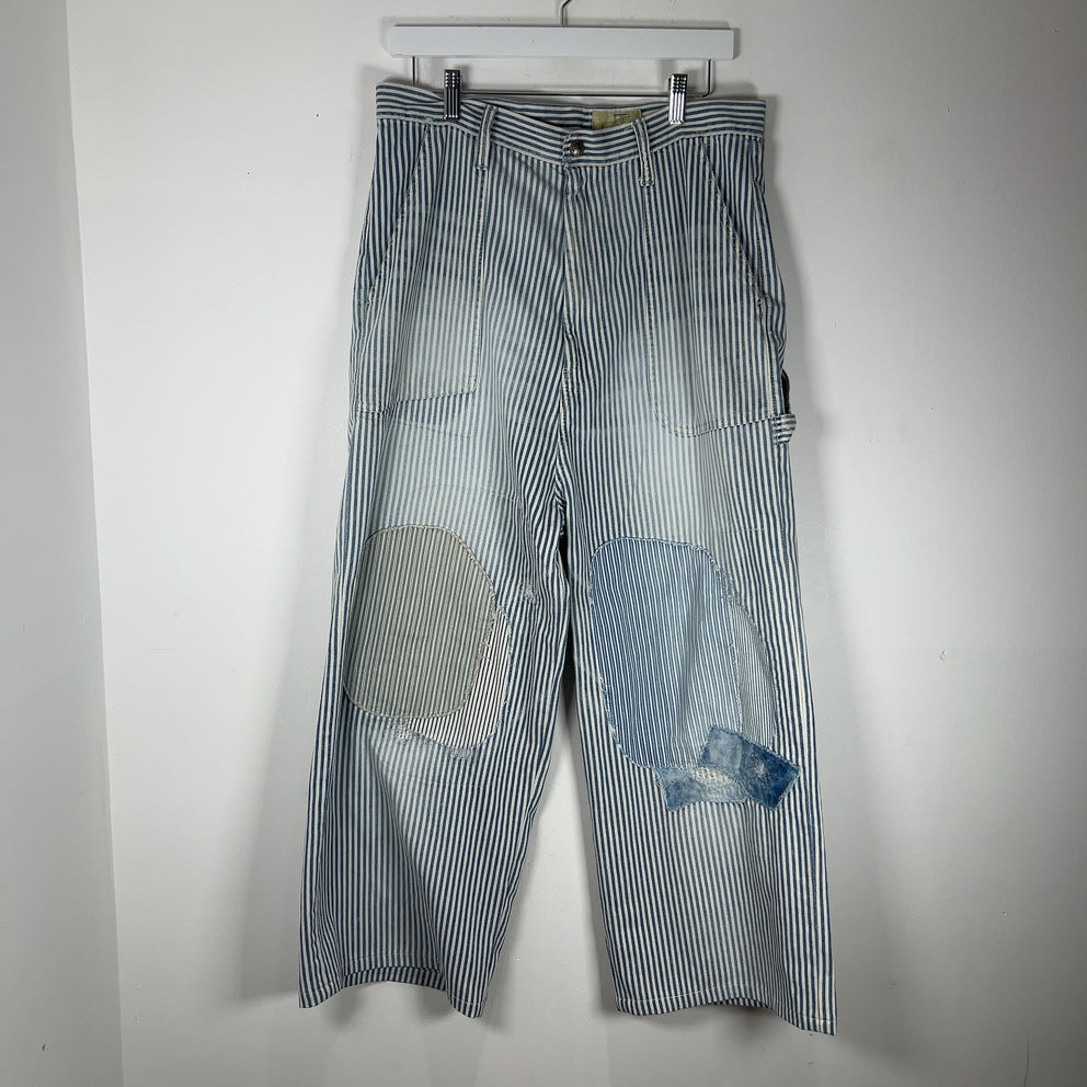 Kapital Hickory Stripe Distressed Painter Wide Leg Port Baggy Pants