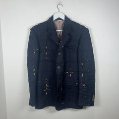 Thom Browne Tartan Check Embroidery Distressed Blazer