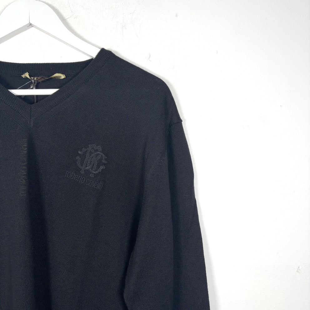 Robert Cavalli Embroidered Logo V-Neck Sweater