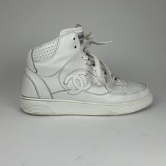 Chanel CC Triple White Hightop Sneakers