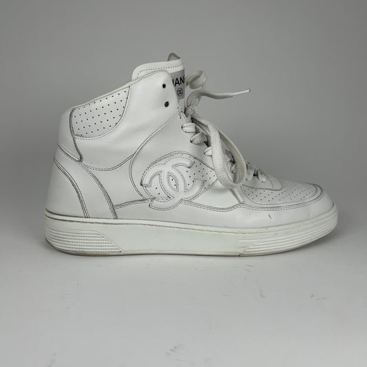Chanel CC Triple White Hightop Sneakers