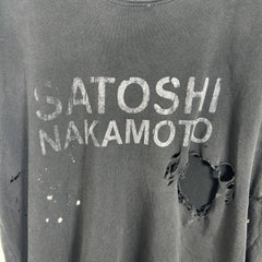 Satoshi Nakamoto Black Faded Road Rash Distressed T-Shirt Size M