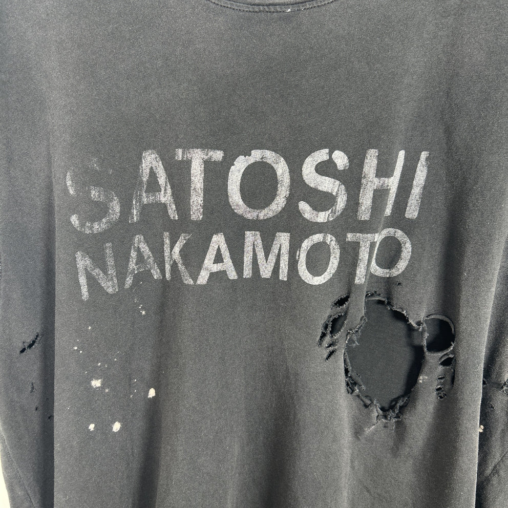 Satoshi Nakamoto Black Faded Road Rash Distressed T-Shirt Size M