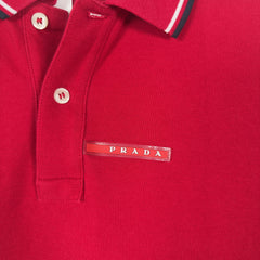 Prada Sport Logo Red Polo Size L
