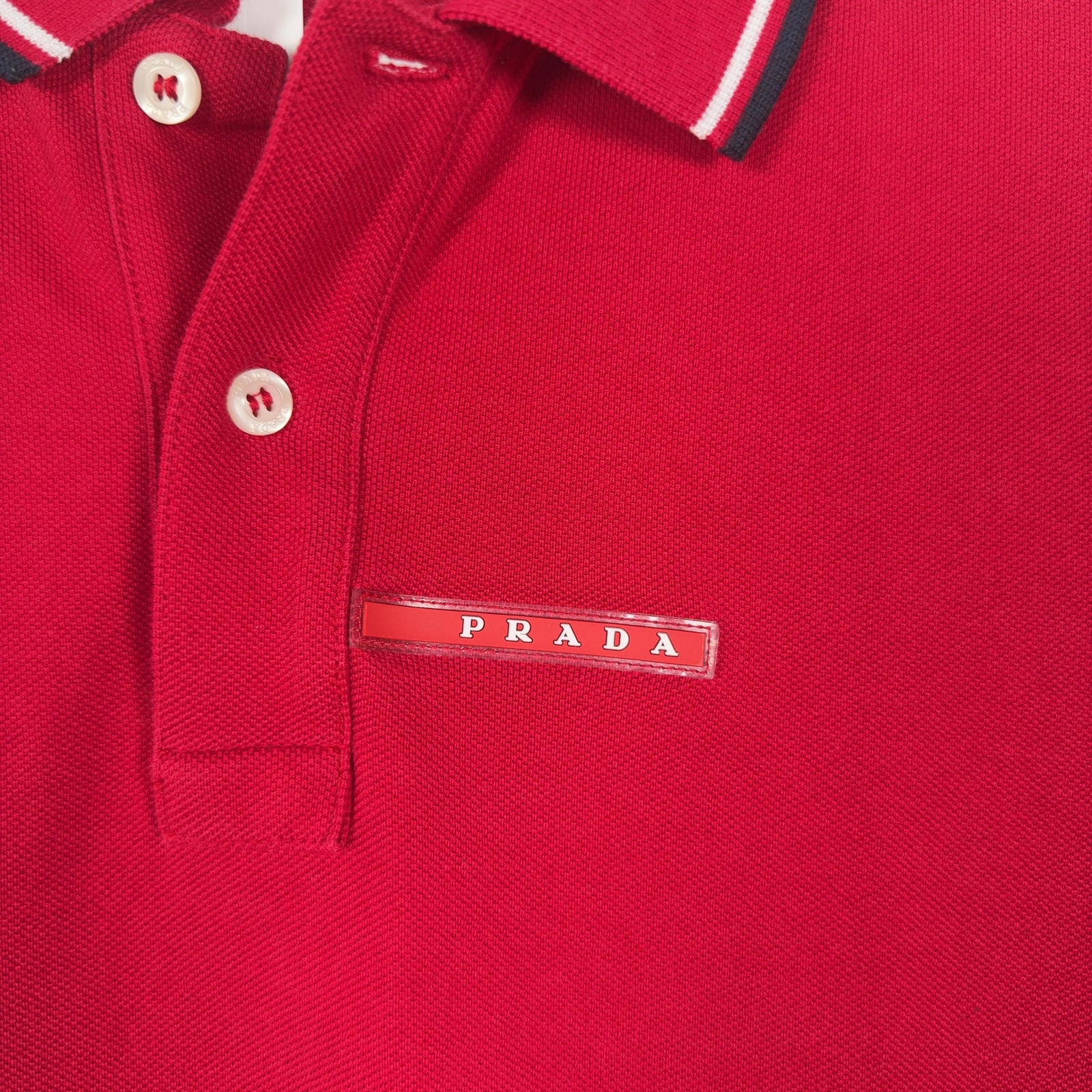 Prada Sport Logo Red Polo Size L