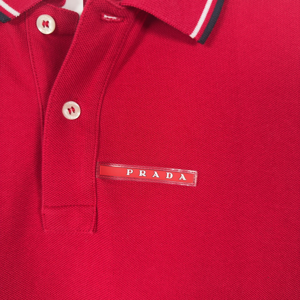 Prada Sport Logo Red Polo Size L