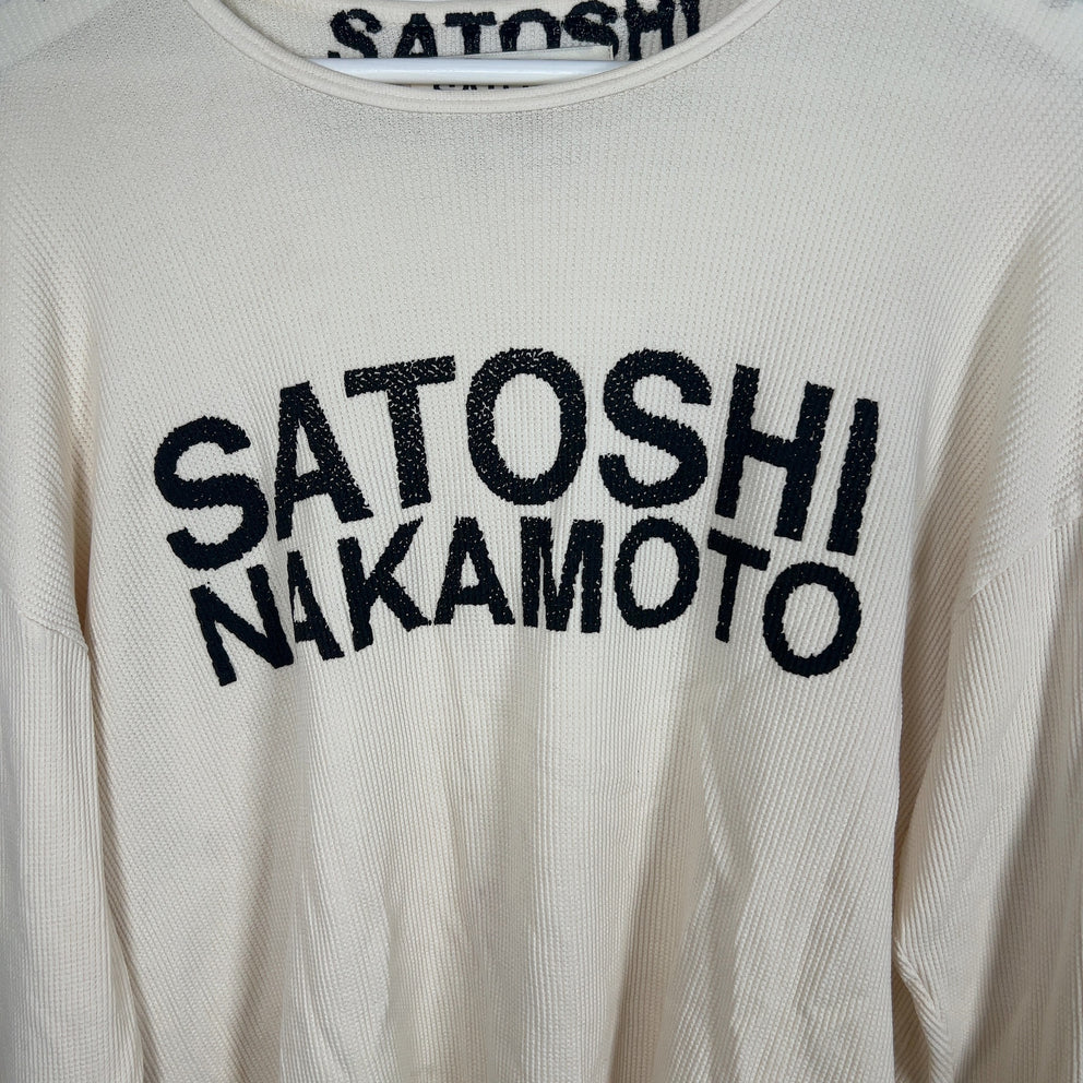Satoshi Nakamoto Spell Out Logo White Thermal Longsleeve