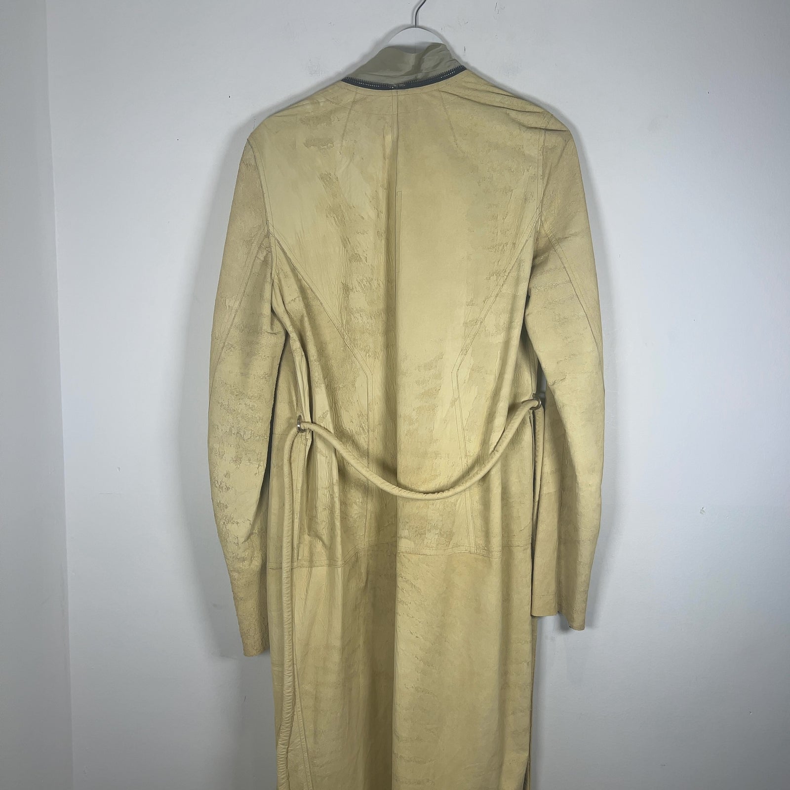 Rick Owens SS22 Fogachine Vanilla Blistered Leather Trench Coat