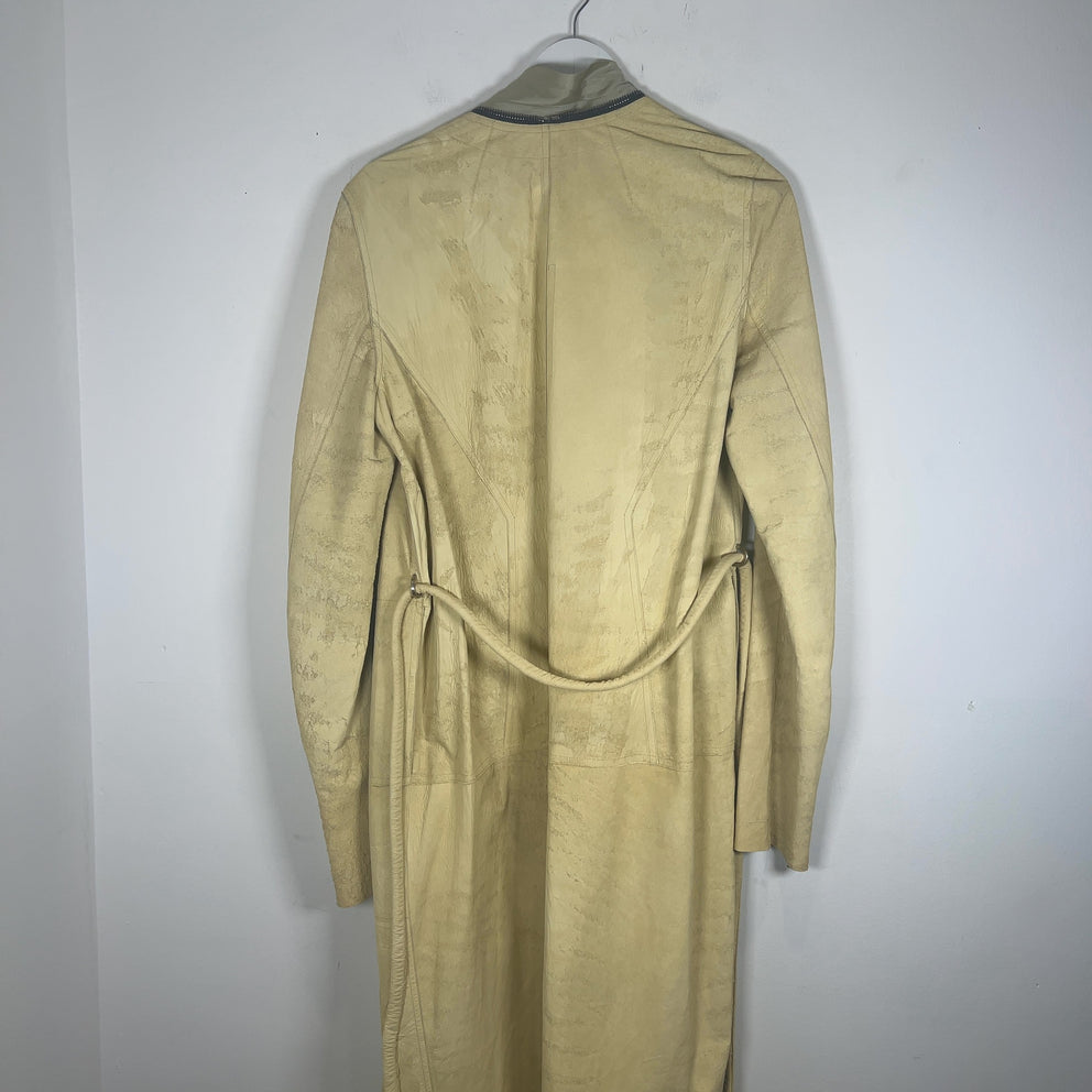 Rick Owens SS22 Fogachine Vanilla Blistered Leather Trench Coat