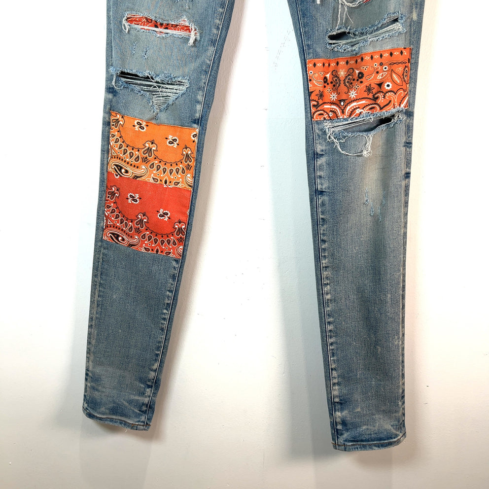 Amiri Artpatch Orange Patchwork Bandana Jeans