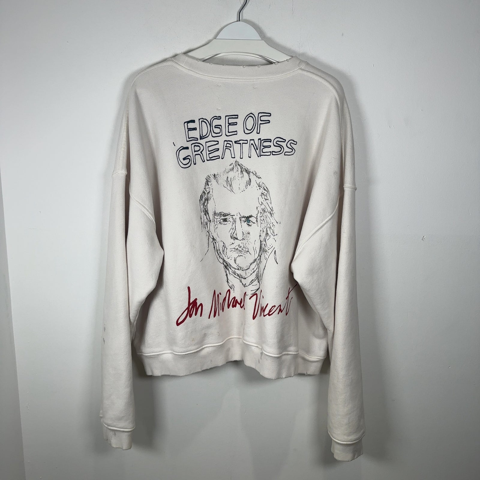 Paly Hollywood 'Edge Of Greatness' Distressed White Crewneck Size L