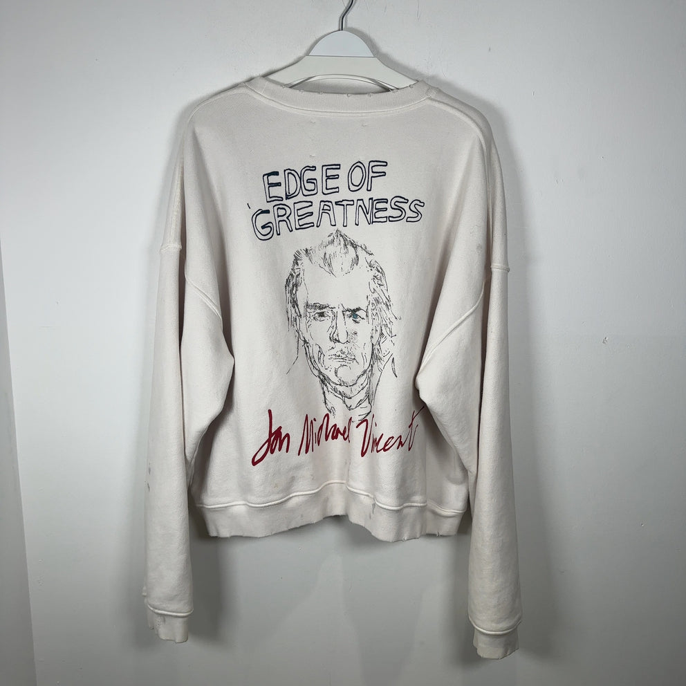 Paly Hollywood 'Edge Of Greatness' Distressed White Crewneck Size L